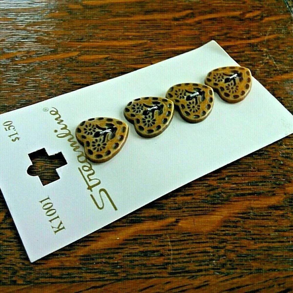 Vintage Buttons Hearts Daisy Flowers Hand Knit 2 Cards Flora K1001 Wool Cardigan - Picture 7 of 16